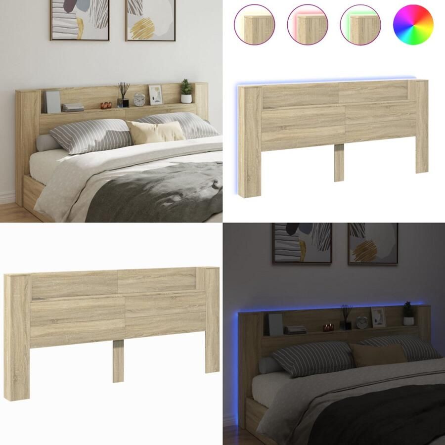 VidaXL Hoofdbordkast met LED 220x16 5x103 5 cm sonoma eikenkleurig Hoofdbordkast Hoofdbordkasten Hoofdbord Kast Hoofdbord Kast Bed