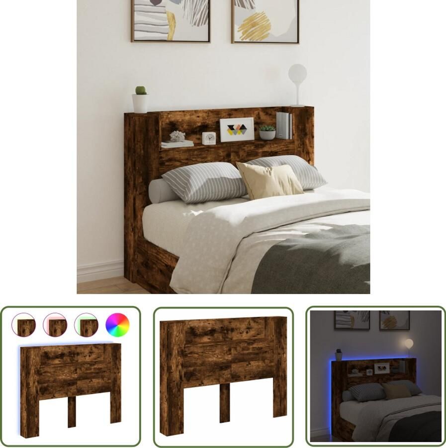 VidaXL Hoofdbordkast met LED Gerookt Eiken Hoofdbord Led Hoofdbord Houten Hoofdbord Bruine Hoofdbord Bedroom Furniture Slaapkamer Meubels Tv Headboard