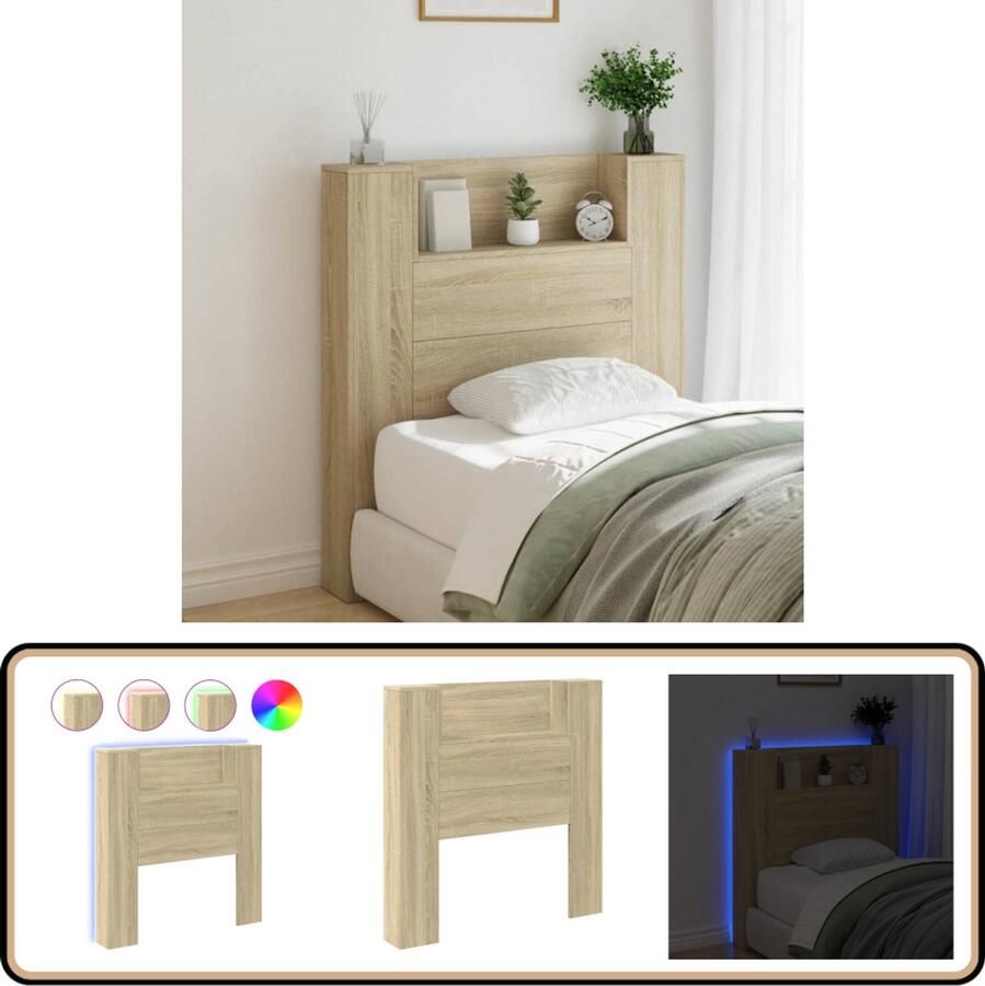 VidaXL Hoofdbordkast met LED Sonoma Eiken 100x103 5 cm Hoofdbord Led Lampen Bed Frame Bedroom Furniture Slaapkamers