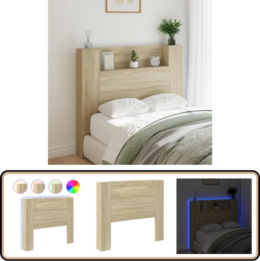 VidaXL Hoofdbordkast met LED Sonoma Eiken 120 cm Hoofdbord Led Lampen Bedroom Furniture Slaapkamersdecoratie Houten Meubels Bruine Meubels