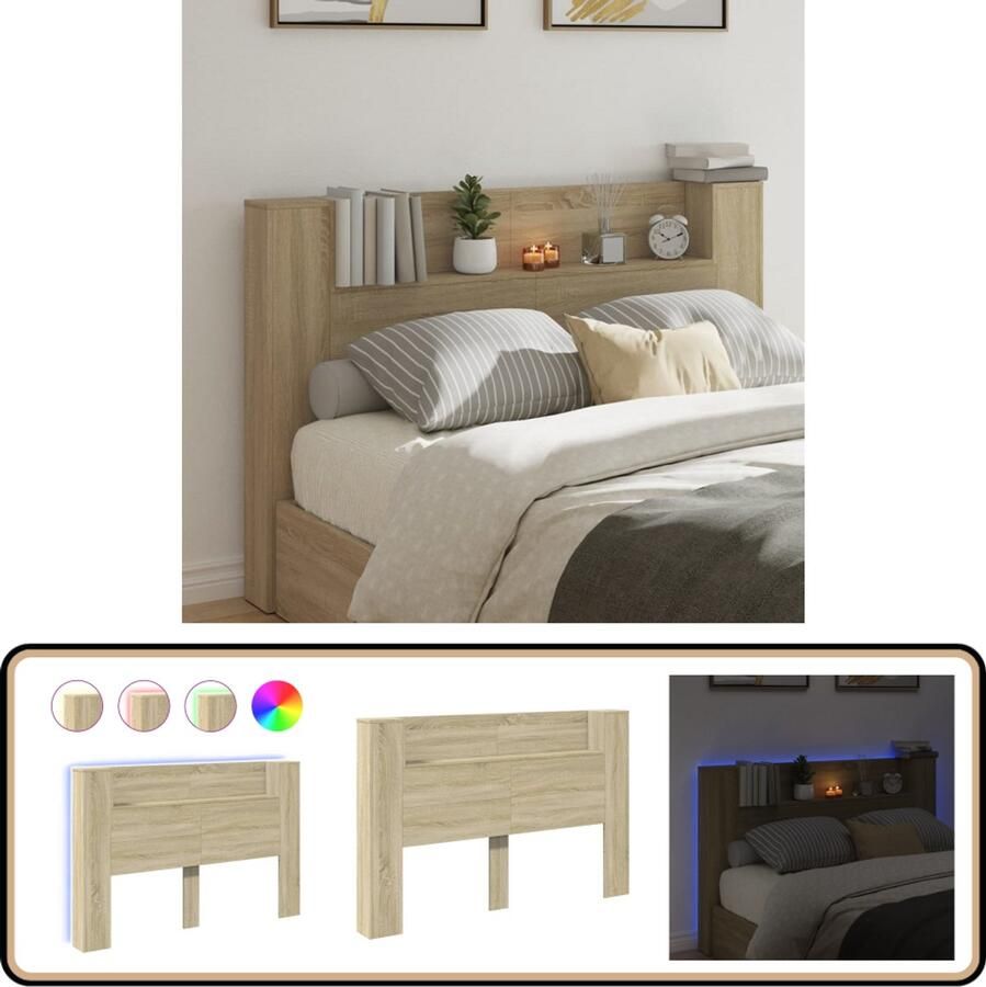 VidaXL Hoofdbordkast met LED Sonoma Eiken 160 cm Hoofdbord Led Verlichting Bedroom Furniture Slaapkamersdecoratie Houten Hoofdbord Tv Headboard Leeshoek Bruine Hoofdbord