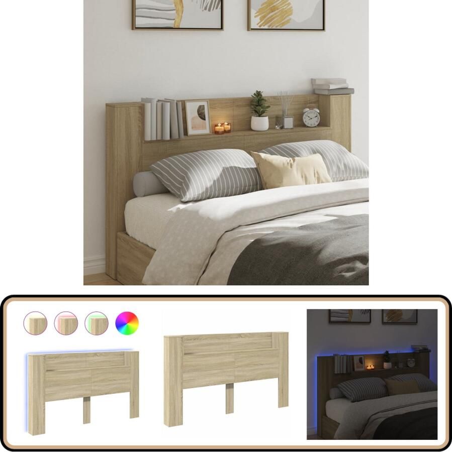 VidaXL Hoofdbordkast met LED Sonoma Eiken 180cm Hoofdbord Led Verlichting Bedroom Furniture Houten Hoofdbord Tv Headboard