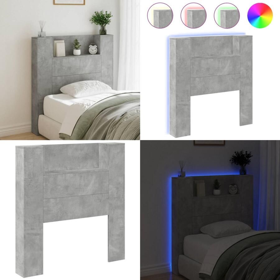 VidaXL Hoofdbordkast met LED-verlichting 100x16 5x103 5 cm betongrijs Hoofdbordkast Hoofdbordkasten Hoofdbord Kast Hoofdbord Kast Bed
