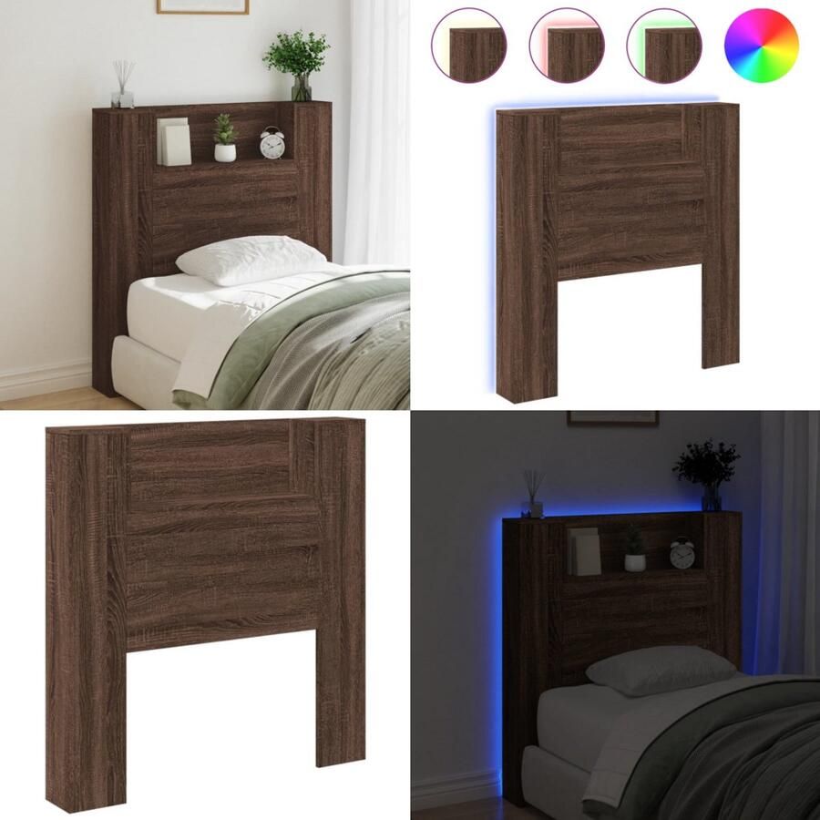 VidaXL Hoofdbordkast met LED-verlichting 100x16 5x103 5 cm bruin eiken Hoofdbordkast Hoofdbordkasten Hoofdbord Kast Hoofdbord Kast Bed