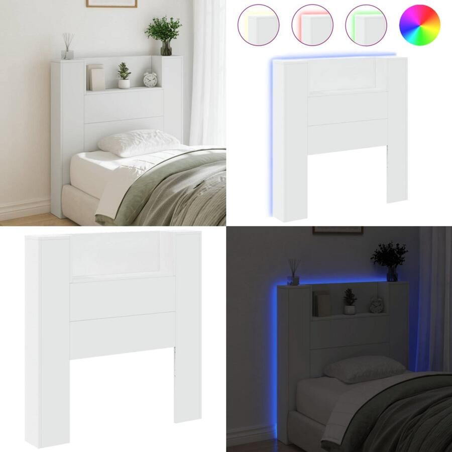 VidaXL Hoofdbordkast met LED-verlichting 100x16 5x103 5 cm wit Hoofdbordkast Hoofdbordkasten Hoofdbord Kast Hoofdbord Kast Bed