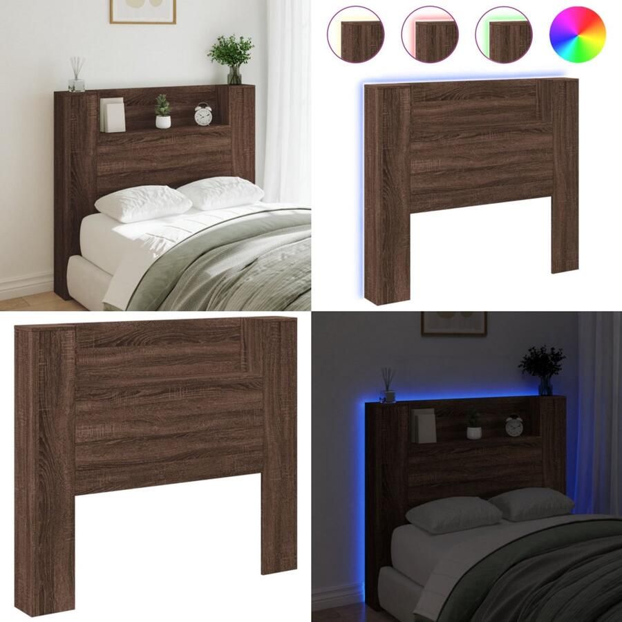 VidaXL Hoofdbordkast met LED-verlichting 120x16 5x103 5 cm bruin eiken Hoofdbordkast Hoofdbordkasten Hoofdbord Kast Hoofdbord Kast Bed