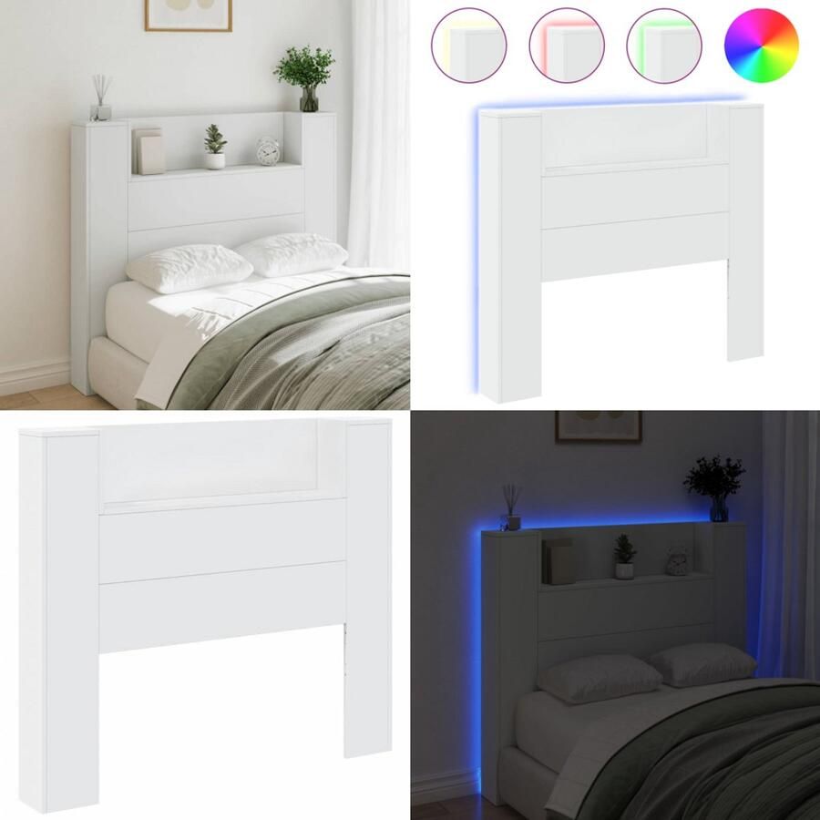 VidaXL Hoofdbordkast met LED-verlichting 120x16 5x103 5 cm wit Hoofdbordkast Hoofdbordkasten Hoofdbord Kast Hoofdbord Kast Bed