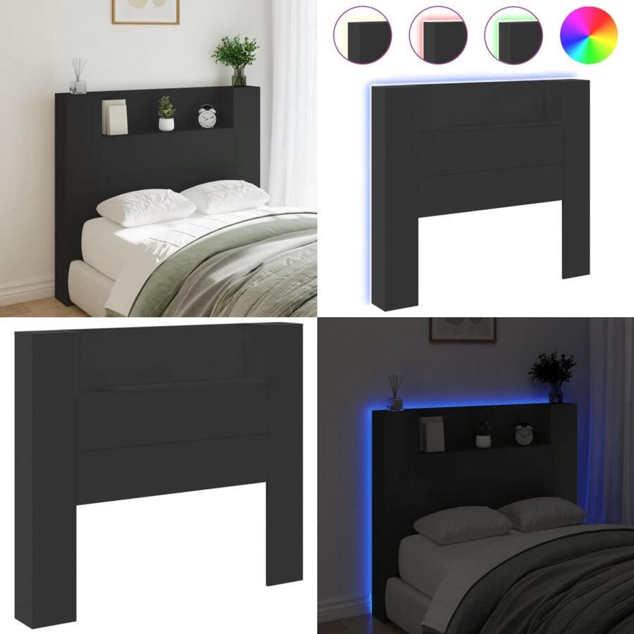 VidaXL Hoofdbordkast met LED-verlichting 120x16 5x103 5 cm zwart Hoofdbordkast Hoofdbordkasten Hoofdbord Kast Hoofdbord Kast Bed