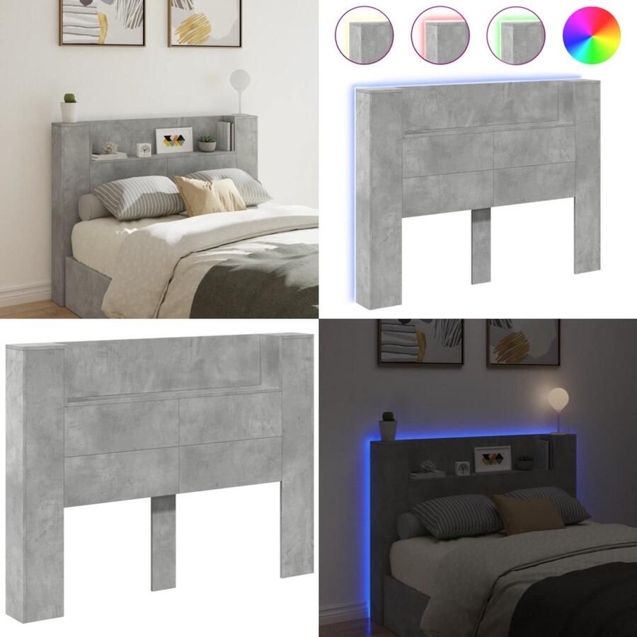 VidaXL Hoofdbordkast met LED-verlichting 140x16 5x103 5 cm betongrijs Hoofdbordkast Hoofdbordkasten Hoofdbord Kast Hoofdbord Kast Bed