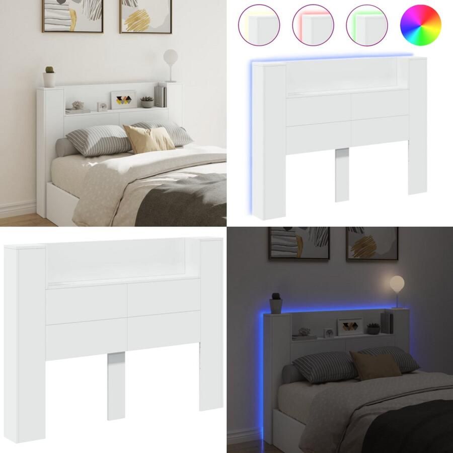 VidaXL Hoofdbordkast met LED-verlichting 140x16 5x103 5 cm wit Hoofdbordkast Hoofdbordkasten Hoofdbord Kast Hoofdbord Kast Bed