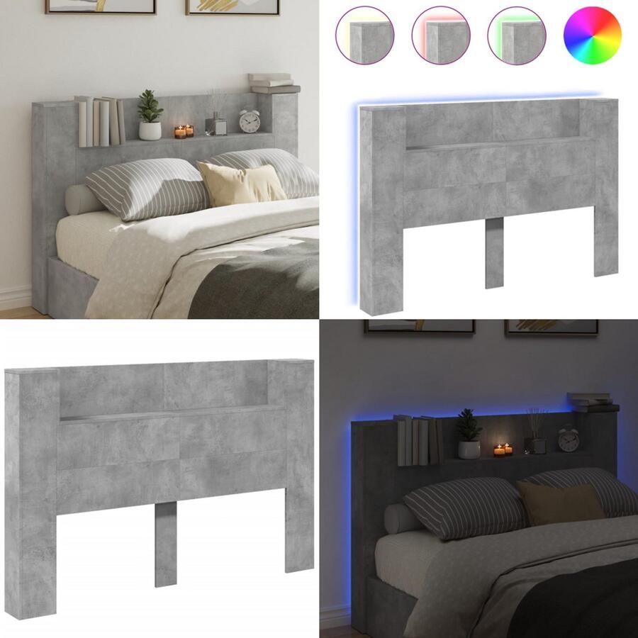 VidaXL Hoofdbordkast met LED-verlichting 160x16 5x103 5 cm betongrijs Hoofdbordkast Hoofdbordkasten Hoofdbord Kast Hoofdbord Kast Bed