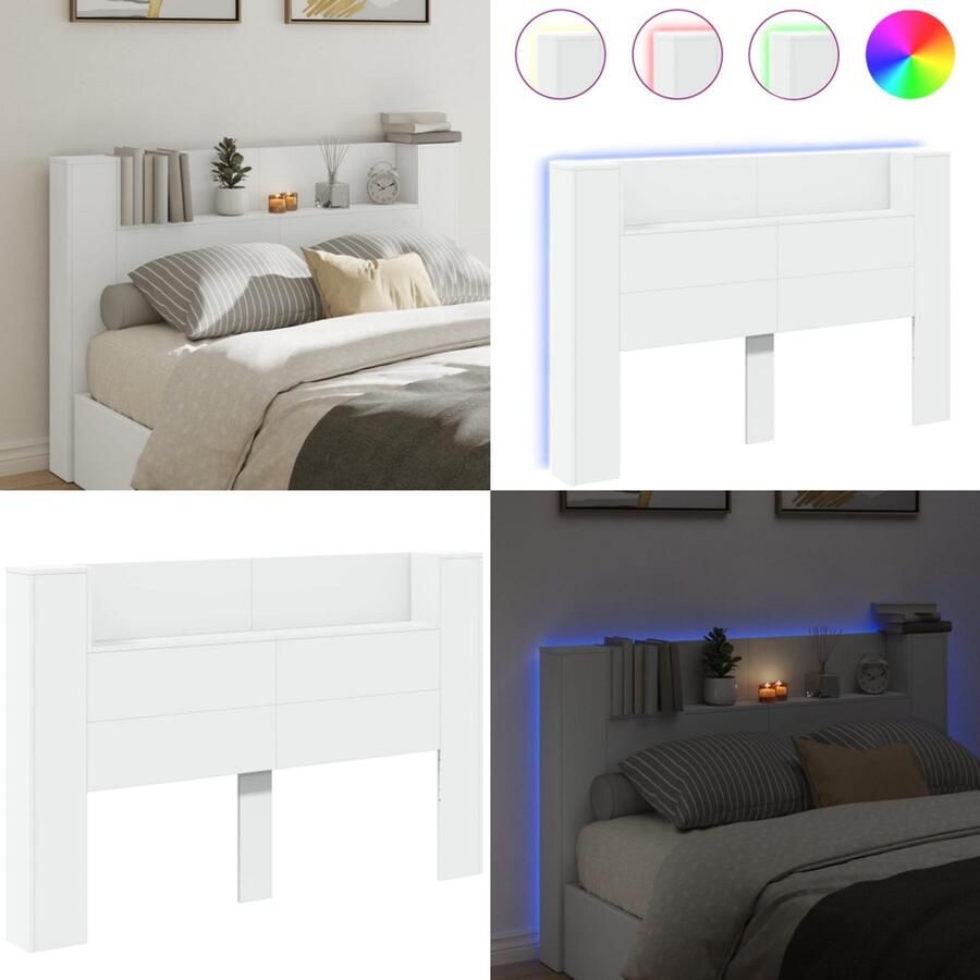 VidaXL Hoofdbordkast met LED-verlichting 160x16 5x103 5 cm wit Hoofdbordkast Hoofdbordkasten Hoofdbord Kast Hoofdbord Kast Bed