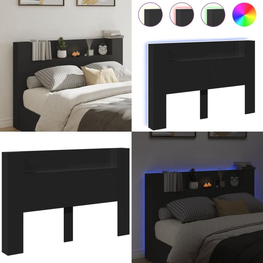 VidaXL Hoofdbordkast met LED-verlichting 160x16 5x103 5 cm zwart Hoofdbordkast Hoofdbordkasten Hoofdbord Kast Hoofdbord Kast Bed