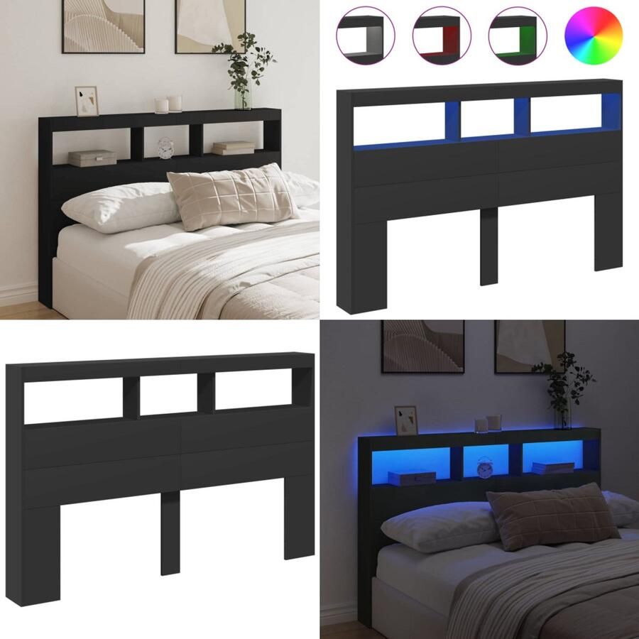 VidaXL Hoofdbordkast met LED-verlichting 160x17x102 cm zwart Hoofdbordkast Hoofdbordkasten Hoofdbord Kast Hoofdbord Kast Bed