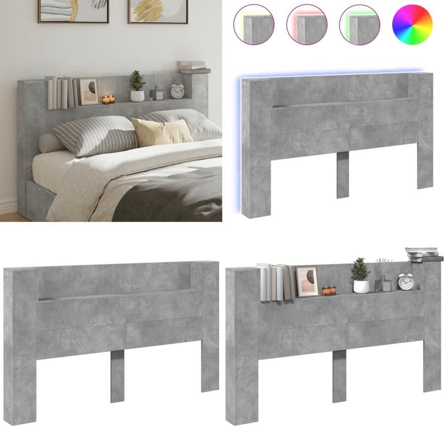 VidaXL Hoofdbordkast met LED-verlichting 180x16 5x103 5 cm betongrijs Hoofdbordkast Hoofdbordkasten Hoofdbord Kast Hoofdbord Kast Bed