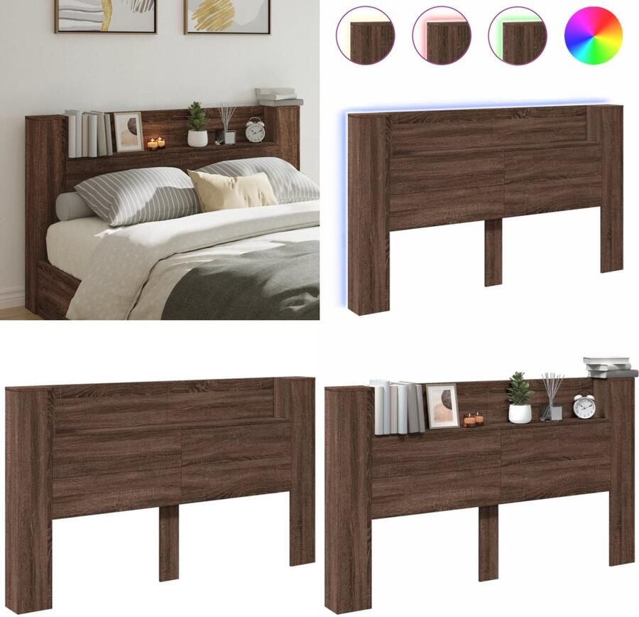 VidaXL Hoofdbordkast met LED-verlichting 180x16 5x103 5 cm bruin eiken Hoofdbordkast Hoofdbordkasten Hoofdbord Kast Hoofdbord Kast Bed
