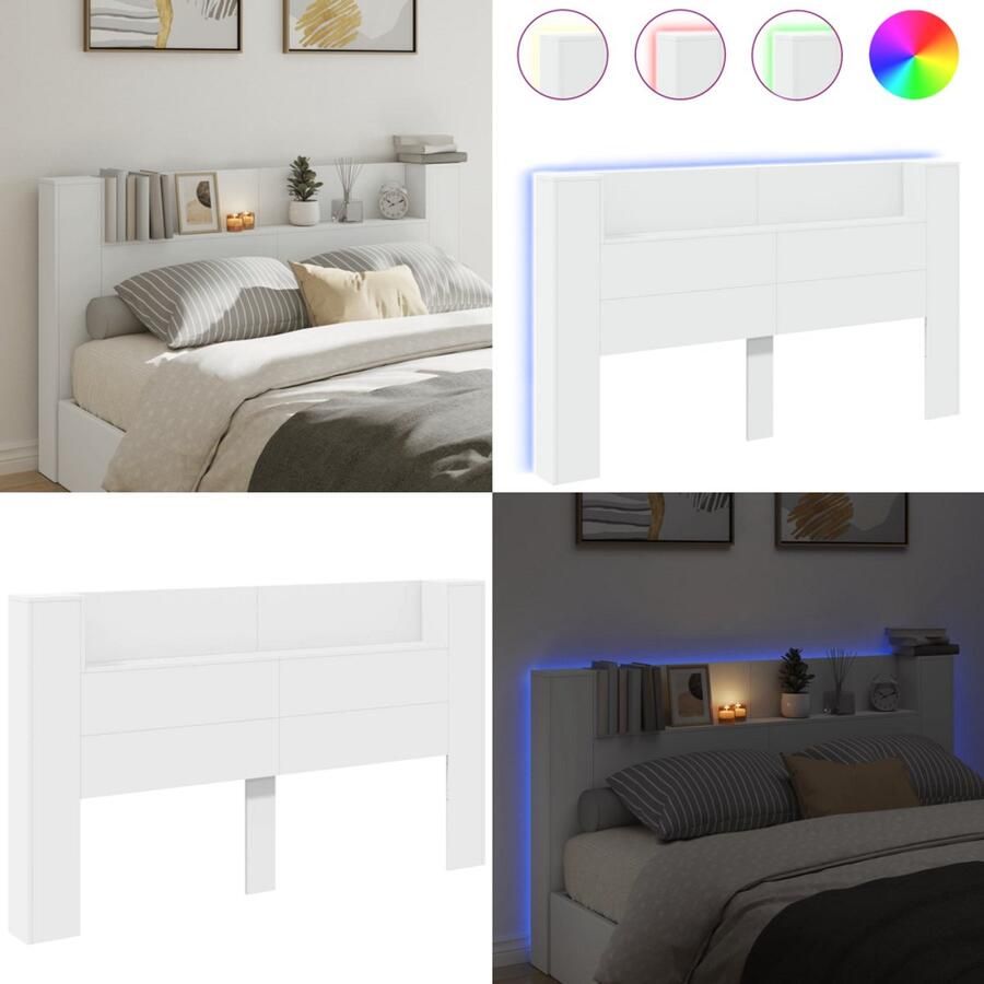 VidaXL Hoofdbordkast met LED-verlichting 180x16 5x103 5 cm wit Hoofdbordkast Hoofdbordkasten Hoofdbord Kast Hoofdbord Kast Bed