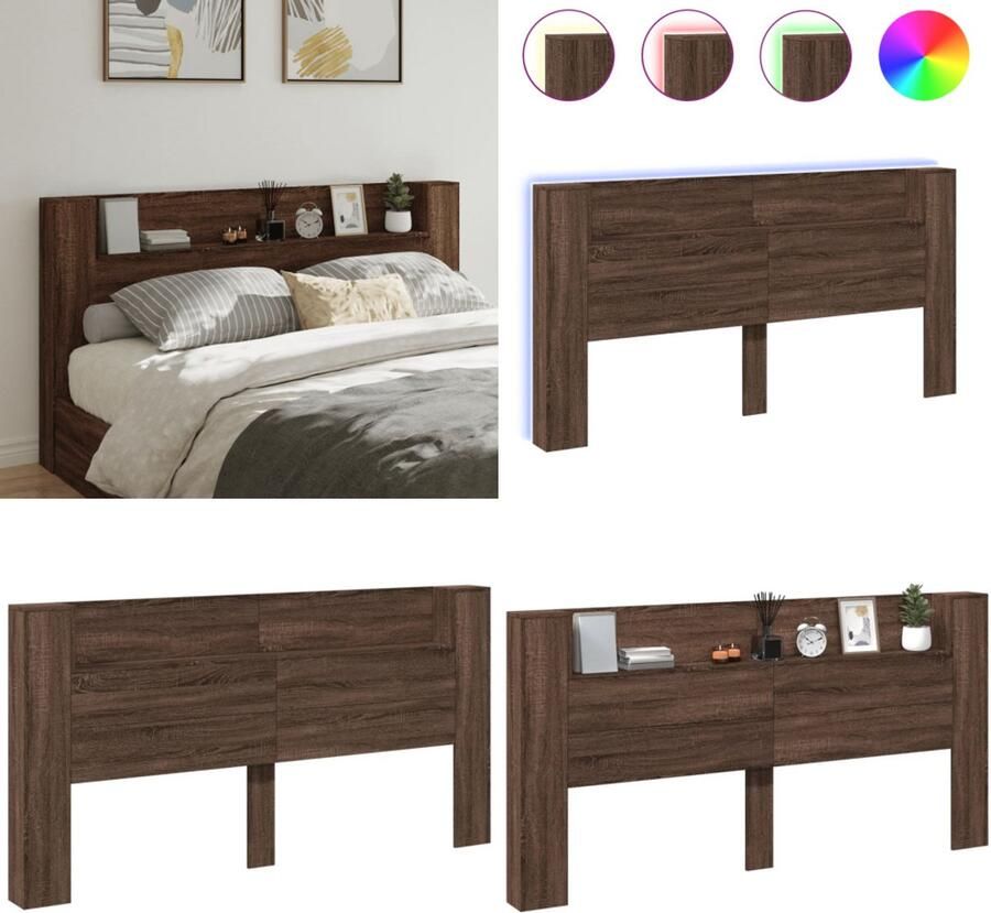 VidaXL Hoofdbordkast met LED-verlichting 200x16 5x103 5 cm bruin eiken Hoofdbordkast Hoofdbordkasten Hoofdbord Kast Hoofdbord Kast Bed