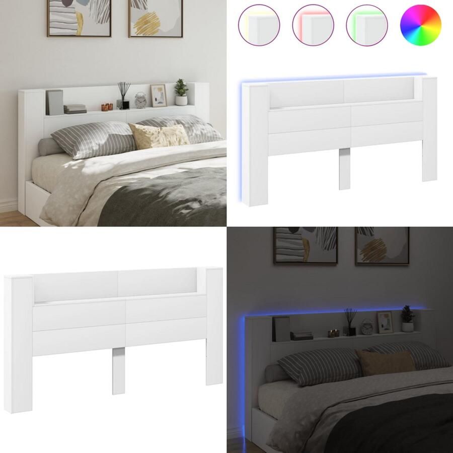 VidaXL Hoofdbordkast met LED-verlichting 200x16 5x103 5 cm wit Hoofdbordkast Hoofdbordkasten Hoofdbord Kast Hoofdbord Kast Bed