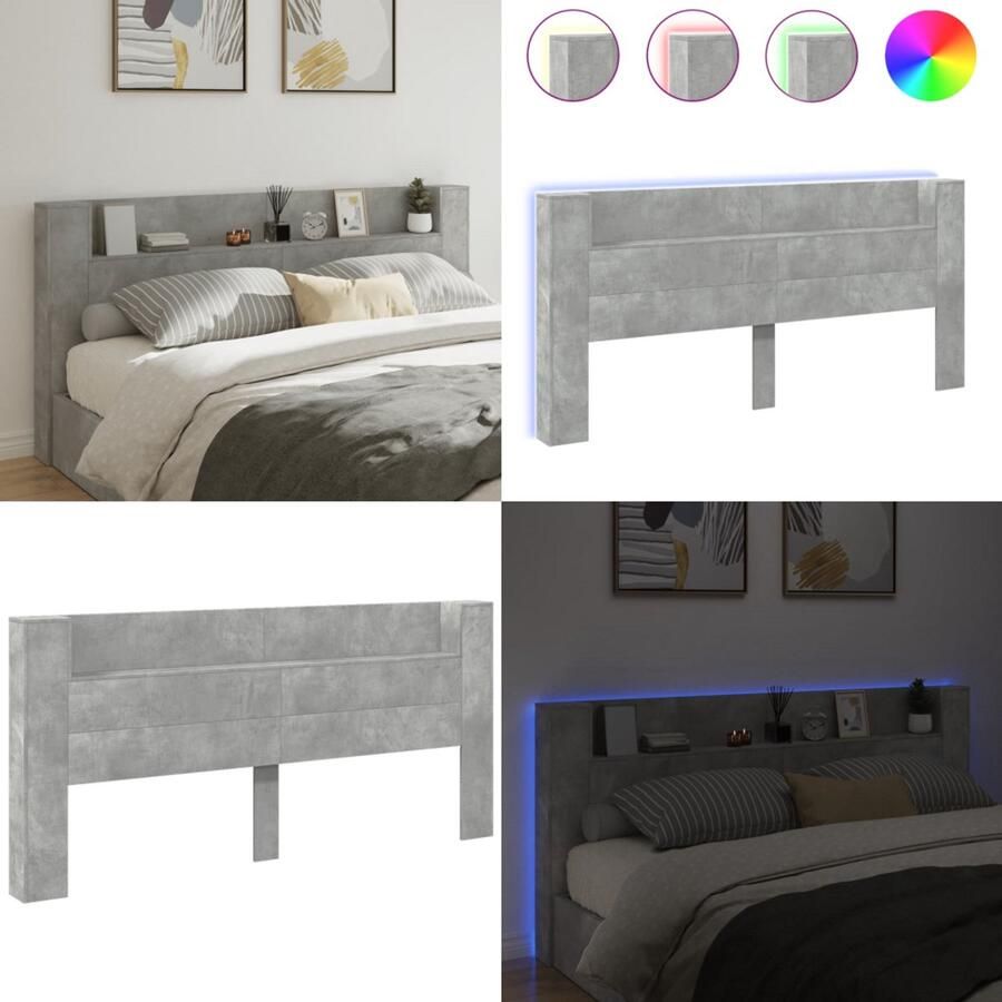 VidaXL Hoofdbordkast met LED-verlichting 220x16 5x103 5 cm betongrijs Hoofdbordkast Hoofdbordkasten Hoofdbord Kast Hoofdbord Kast Bed