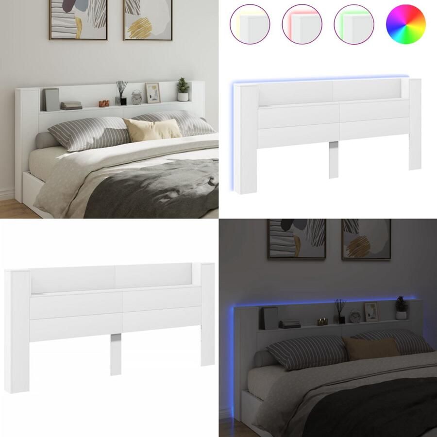 VidaXL Hoofdbordkast met LED-verlichting 220x16 5x103 5 cm wit Hoofdbordkast Hoofdbordkasten Hoofdbord Kast Hoofdbord Kast Bed