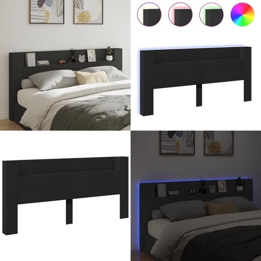 VidaXL Hoofdbordkast met LED-verlichting 220x16 5x103 5 cm zwart Hoofdbordkast Hoofdbordkasten Hoofdbord Kast Hoofdbord Kast Bed
