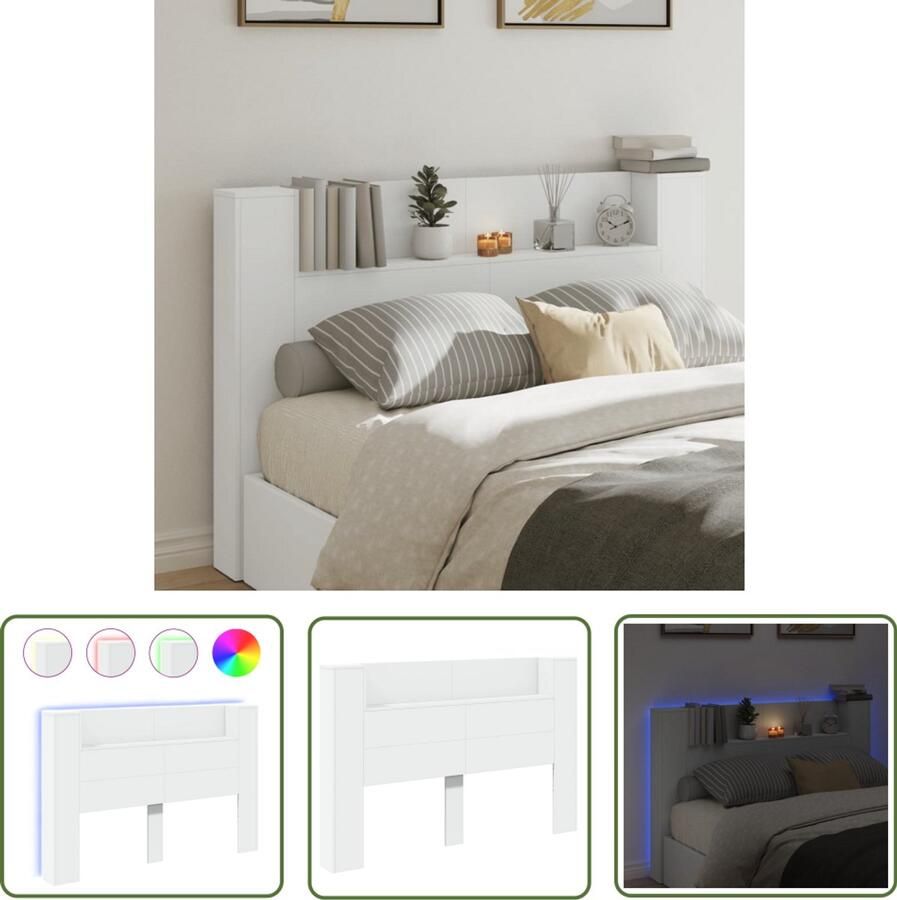 VidaXL Hoofdbordkast met LED-verlichting Wit Hoofdbord Led Verlichting Rgb Licht Houten Hoofdbord Bedroom Furniture