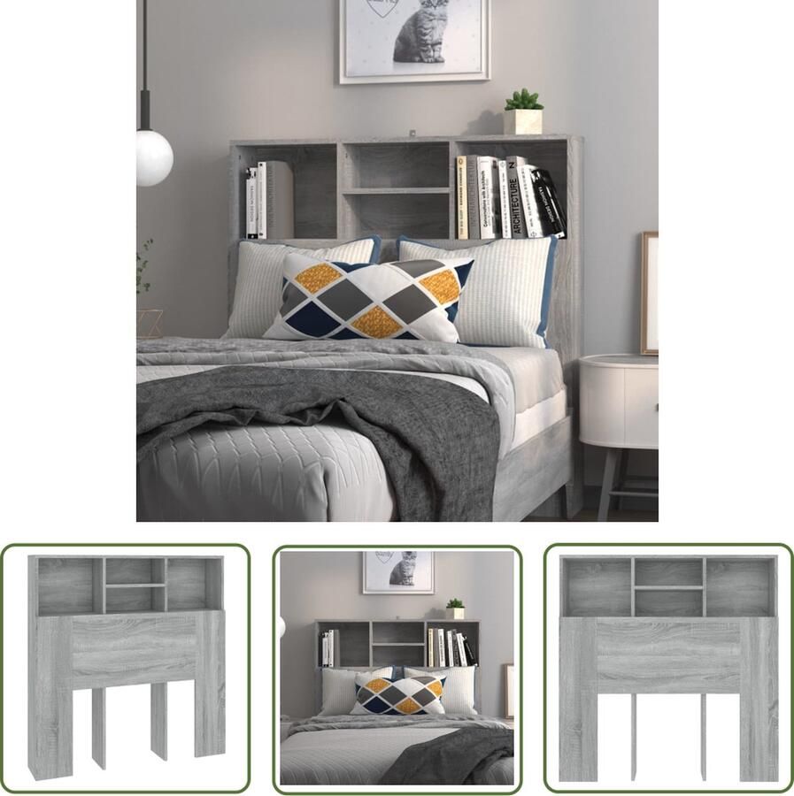 The Living Store Wandhoofdbordkast Grijs Sonoma Eiken 100 x 19 x 103.5 cm Montage vereist Wandhoofdbordkast Hoofdbordkast Headboard Slaapkamerdecoratie Houten Hoofdbord