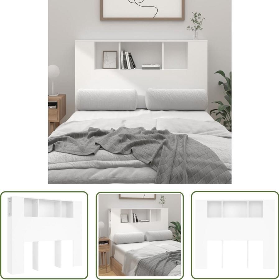 VidaXL Hoofdbordkast Wit 120x18 5x102 5 cm Wandlamp Hoofdkast Slaapkamerdecoratie Houten Kast Boekenplank Headboard Design Modern Interieur Slaapkamerstijl Witte Meubel