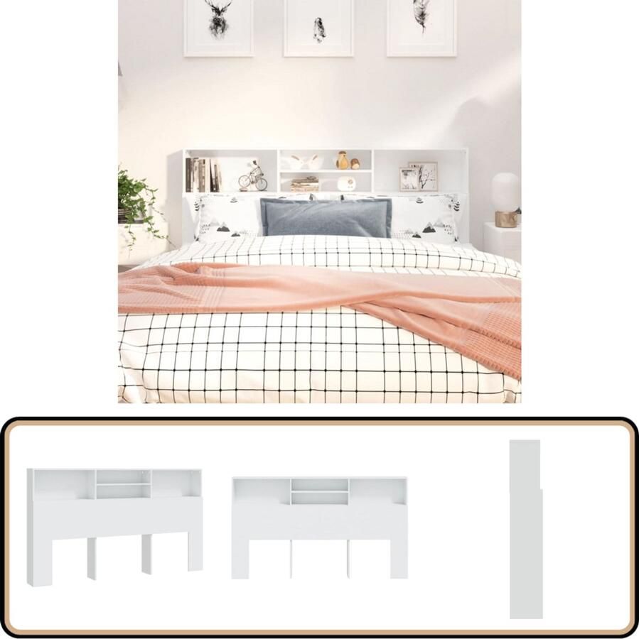 VidaXL Hoofdbordkast Wit 180x19x103 5 cm Hoofd Bordkast Hoofdendekast Wand Headboard Slaapkamer Meubels Houten Hoofdbord Design Hoofdbord