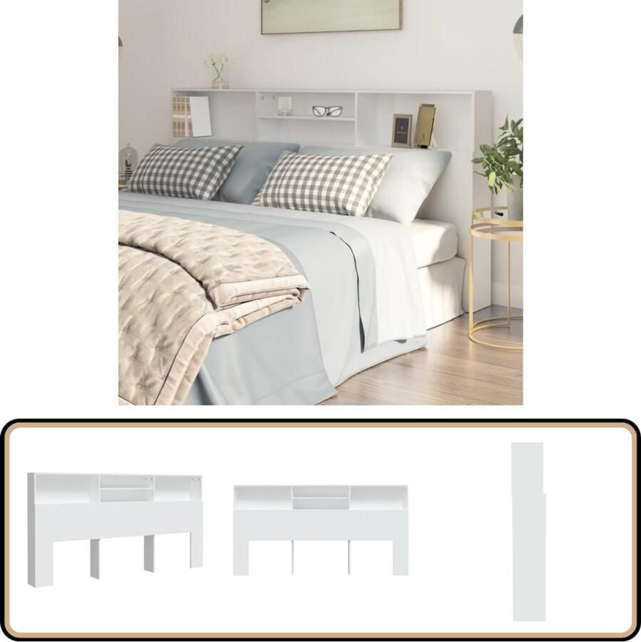 The Living Store Hoofdbordkast Wit 200 x 19 x 103.5 cm Bewerkt Hout Hoofd Bordkast Hoofdbord Bedbanket Slaapkamersdecoratie Houten Hoofdbord
