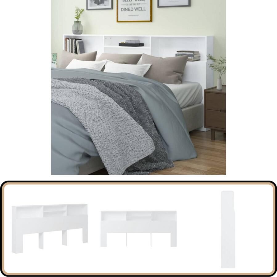 VidaXL Hoofdbordkast Wit 220x19x103 5 cm Hoofd Bord Kast Hoofdkast Bedkanten Slaapkamerdecoratie Houten Hoofdbord Witte Hoofdbordkast Opslagoplossing Headboard Bedroom Furniture Wooden Headboard White Headboard