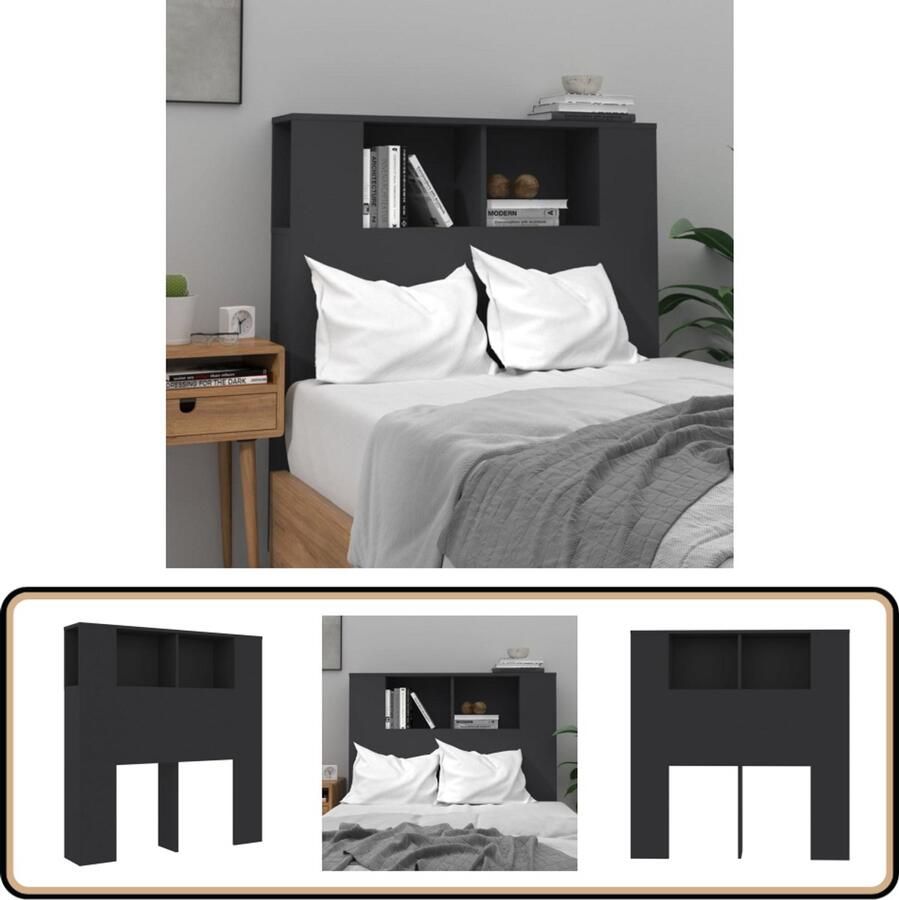 VidaXL Hoofdbordkast Zwart 100x18 5x104 5 cm Hoofd Bordkast Hoofdbord Wand Headboard Slaap Kamer Meubels Houten Bedbank Bibliotheekwand Bergruimte Black Furniture Zwart
