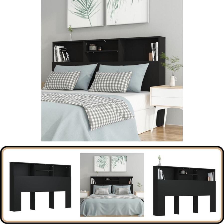 VidaXL Hoofdbordkast Zwart 160x19x103 5 cm Hoofd Bord Kast Hoofdkast Hoofdeinde Slaapkamer Meubel Zwarte Hoofdbordkast Houten Hoofdbordkast Wandmontage Boekenplank Opbergvak Design Hoofdbordkast Moderne Hoofdbordkast