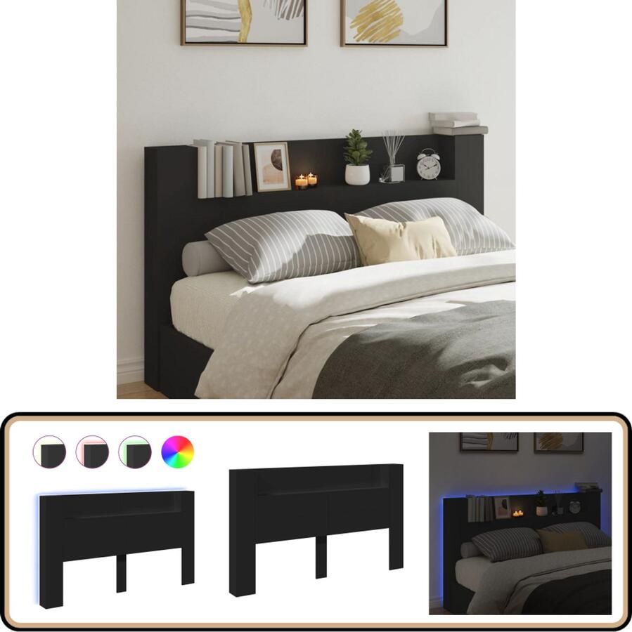 VidaXL Hoofdbordkast Zwart 180x16 5x103 5 cm Hoofdbord Led Verlichting Hoofdkast Bedroom Furniture Slaapkamersdecoratie