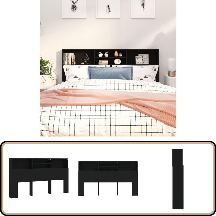 VidaXL Hoofdbordkast Zwart 180x19x103 5 cm Hoofd Bord Kast Hoofdbordkast Wandhoofdbordkast Zwarte Hoofdbordkast Houten Hoofdbordkast