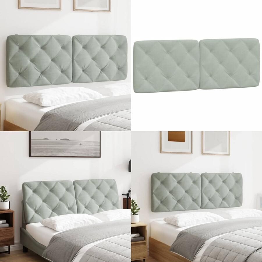 VidaXL Hoofdbordkussen 120 cm fluweel lichtgrijs Hoofdbordkussen Hoofdbordkussens Hoofdbord Kussen Hoofdeinde Kussen