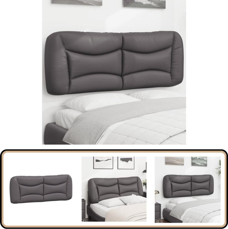The Living Store Hoofdbordkussen 130 x 15 x 48 cm Grijs Kunstleer met LED-verlichting Hoofdbordkussen Kunstleder Led Verlichting Hoofdbord Beddecoratie