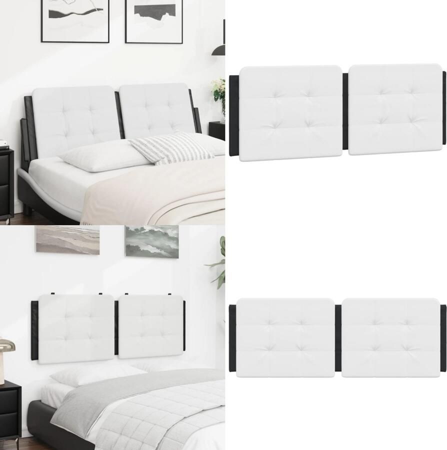 VidaXL Hoofdbordkussen 120 cm kunstleer wit en zwart Hoofdbordkussen Hoofdbordkussens Hoofdbord Kussen Hoofdeinde Kussen - Foto 2