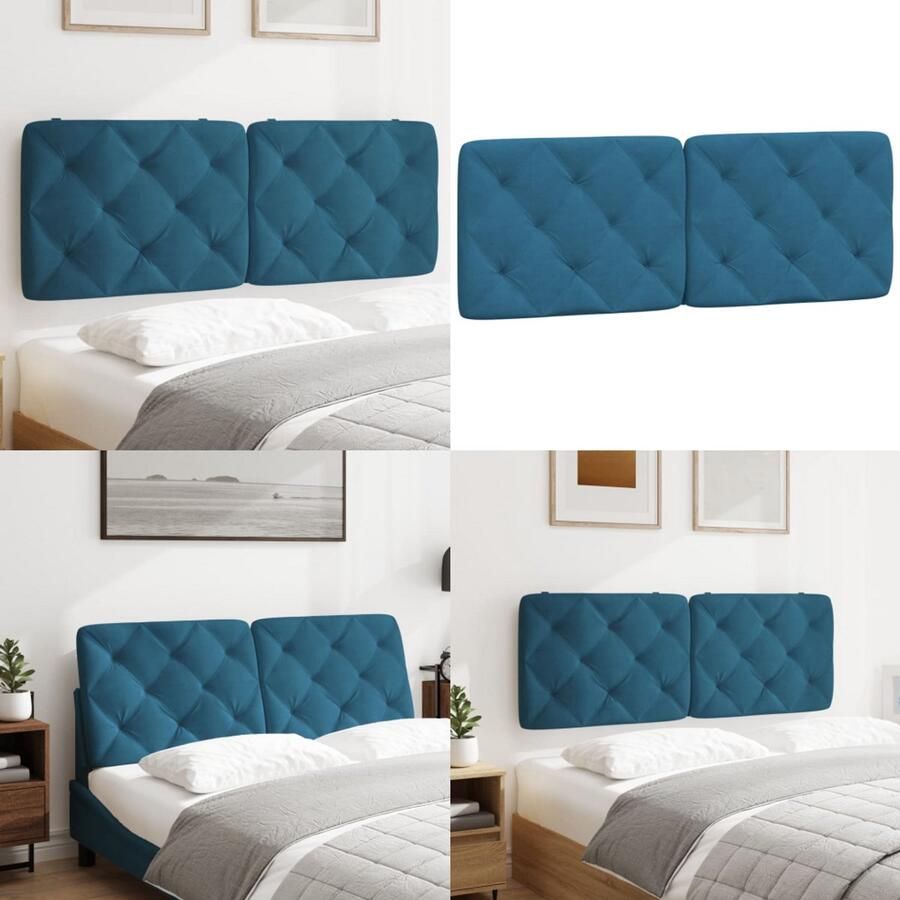 VidaXL Hoofdbordkussen 140 cm fluweel blauw Hoofdbordkussen Hoofdbordkussens Hoofdbord Kussen Hoofdeinde Kussen