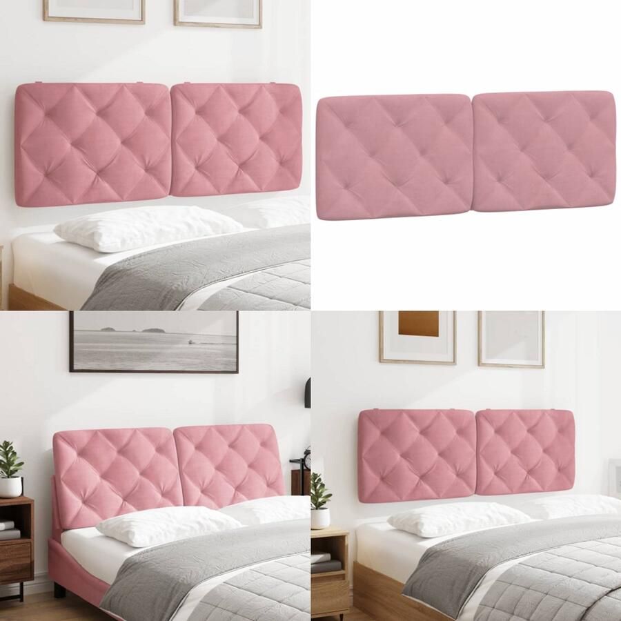 VidaXL Hoofdbordkussen 140 cm fluweel roze Hoofdbordkussen Hoofdbordkussens Hoofdbord Kussen Hoofdeinde Kussen