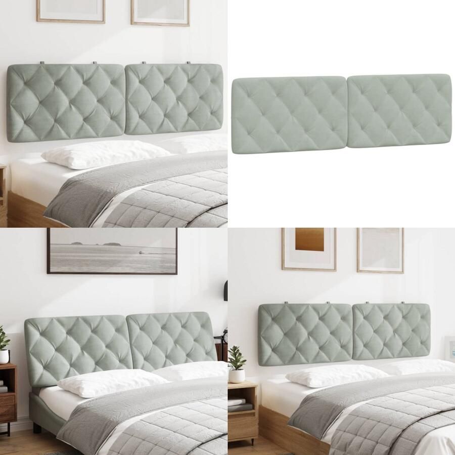 VidaXL Hoofdbordkussen 160 cm fluweel lichtgrijs Hoofdbordkussen Hoofdbordkussens Hoofdbord Kussen Hoofdeinde Kussen