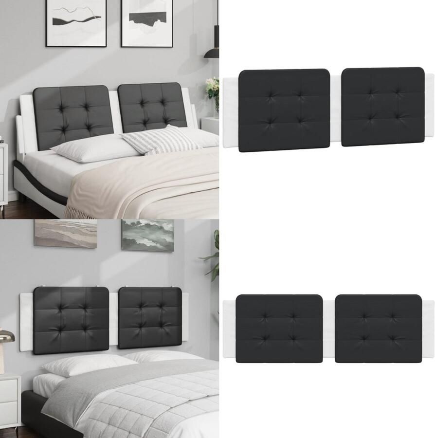 VidaXL Hoofdbordkussen 160 cm kunstleer zwart en wit Hoofdbordkussen Hoofdbordkussens Hoofdbord Kussen Hoofdeinde Kussen - Foto 2