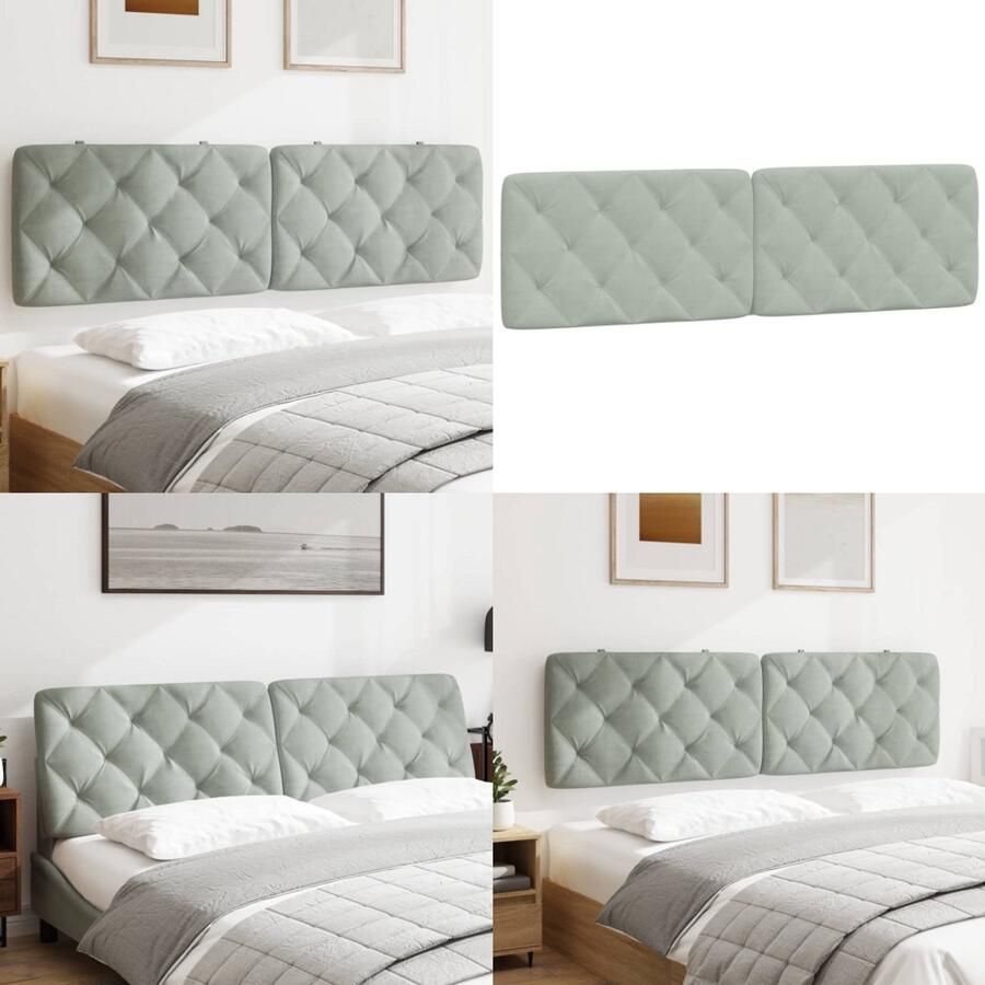 VidaXL Hoofdbordkussen 180 cm fluweel lichtgrijs Hoofdbordkussen Hoofdbordkussens Hoofdbord Kussen Hoofdeinde Kussen