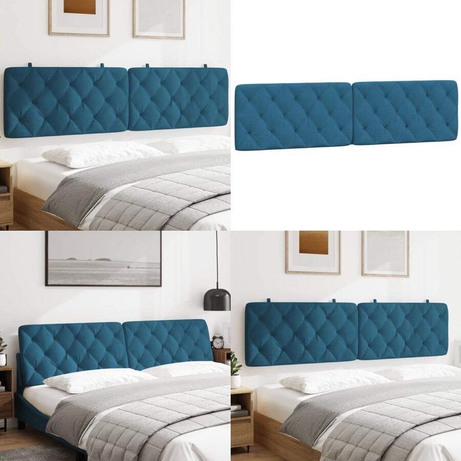 VidaXL Hoofdbordkussen 200 cm fluweel blauw Hoofdbordkussen Hoofdbordkussens Hoofdbord Kussen Hoofdeinde Kussen