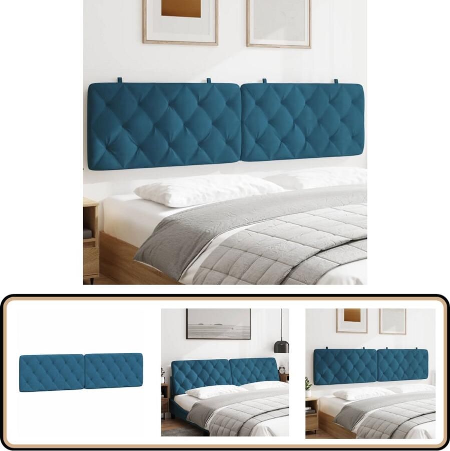 VidaXL Hoofdbordkussen 200 cm Fluweel Blauw Hoofdbordkussen Hoofdbordkussens Hoofdbord Kussen Hoofdeinde Kussen