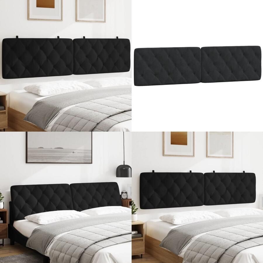 VidaXL Hoofdbordkussen 200 cm fluweel zwart Hoofdbordkussen Hoofdbordkussens Hoofdbord Kussen Hoofdeinde Kussen