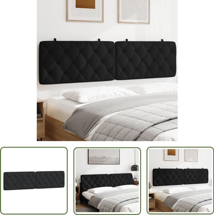 VidaXL Hoofdbordkussen 200 cm Fluweel Zwart Hoofdbordkussens Fluweelkussen Hoofdsteun Beddecoratie Comfortabel Hoofdbord