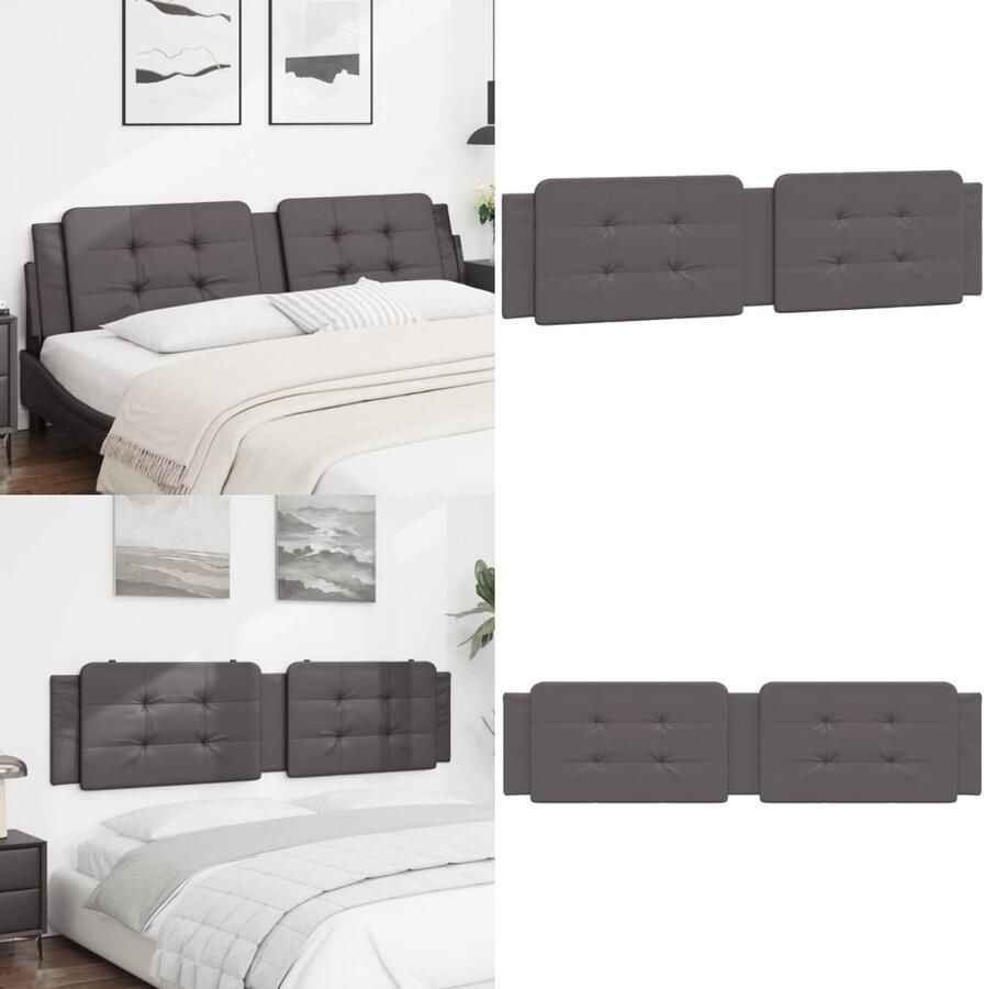 VidaXL Hoofdbordkussen 200 cm kunstleer grijs Hoofdbordkussen Hoofdbordkussens Hoofdbord Kussen Hoofdeinde Kussen