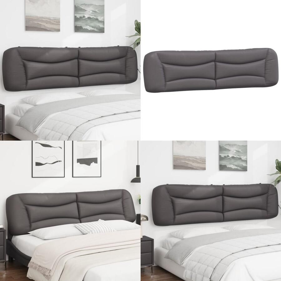 VidaXL Hoofdbordkussen 200 cm kunstleer grijs Hoofdbordkussen Hoofdbordkussens Hoofdbord Kussen Hoofdeinde Kussen